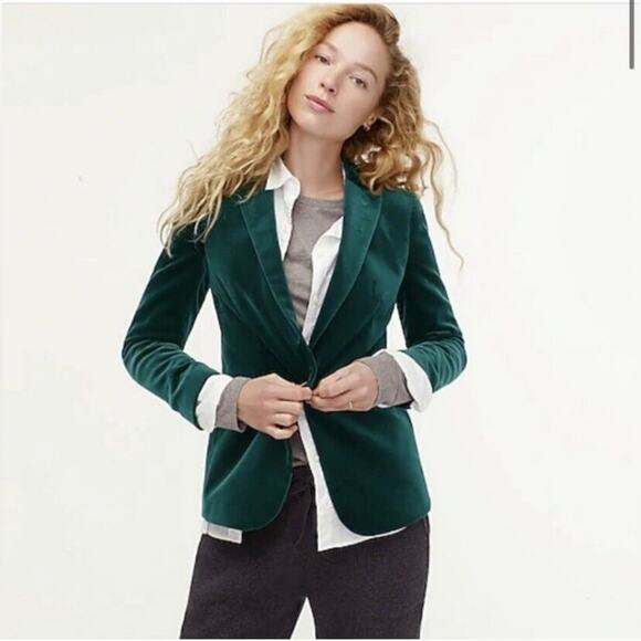 J. Crew Parke Blazer Velvet Old Forest Green Size 6 Business Office Preppy Fall - Picture 1 of 11